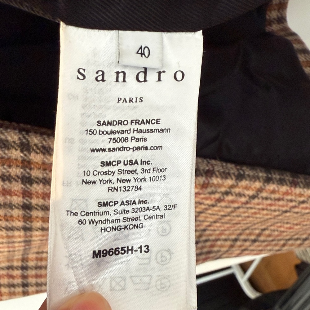 SANDRO Double-Breasted Long Plaid Coat in Brown - Picture 8 of 8